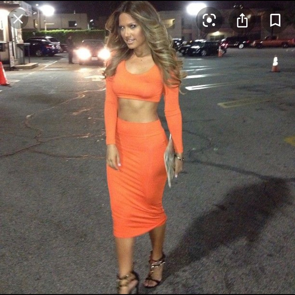 Cropped two piece orange dress